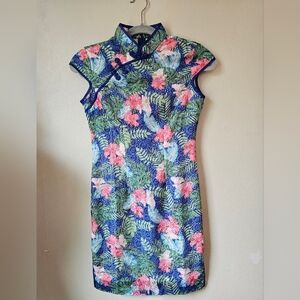 NWT Floral Print And Brodade Cheongsam Dress